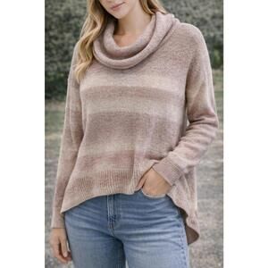 American Eagle Cowl Neck Sweater Women’s Large Pink Ombre High Low Hem Cozy Knit